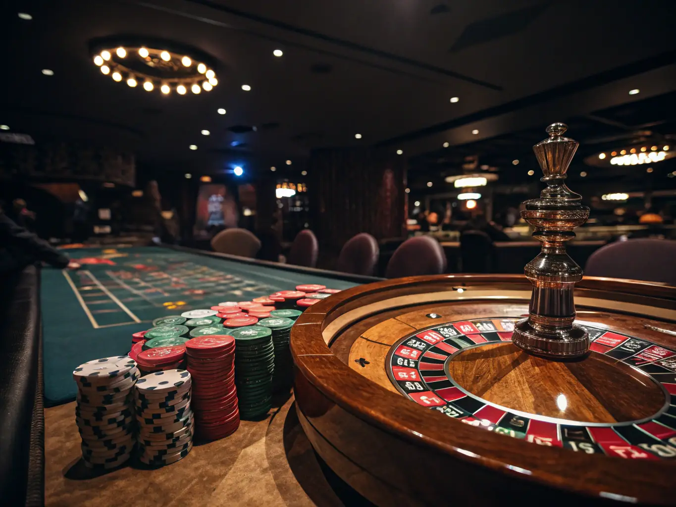 A roulette wheel is spinning in a live casino studio, with a dealer overseeing the game and players placing their bets virtually.