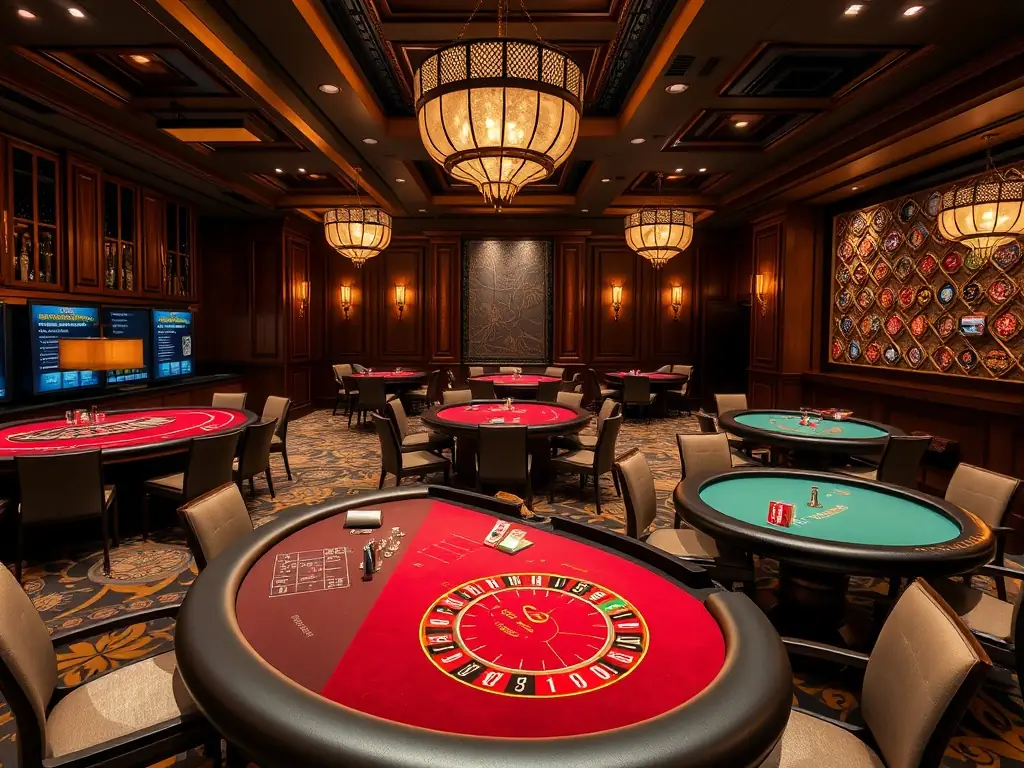 An image depicting a beautifully designed virtual table game, such as blackjack or roulette, with realistic graphics and interactive elements. The image should evoke the atmosphere of a high-end casino.