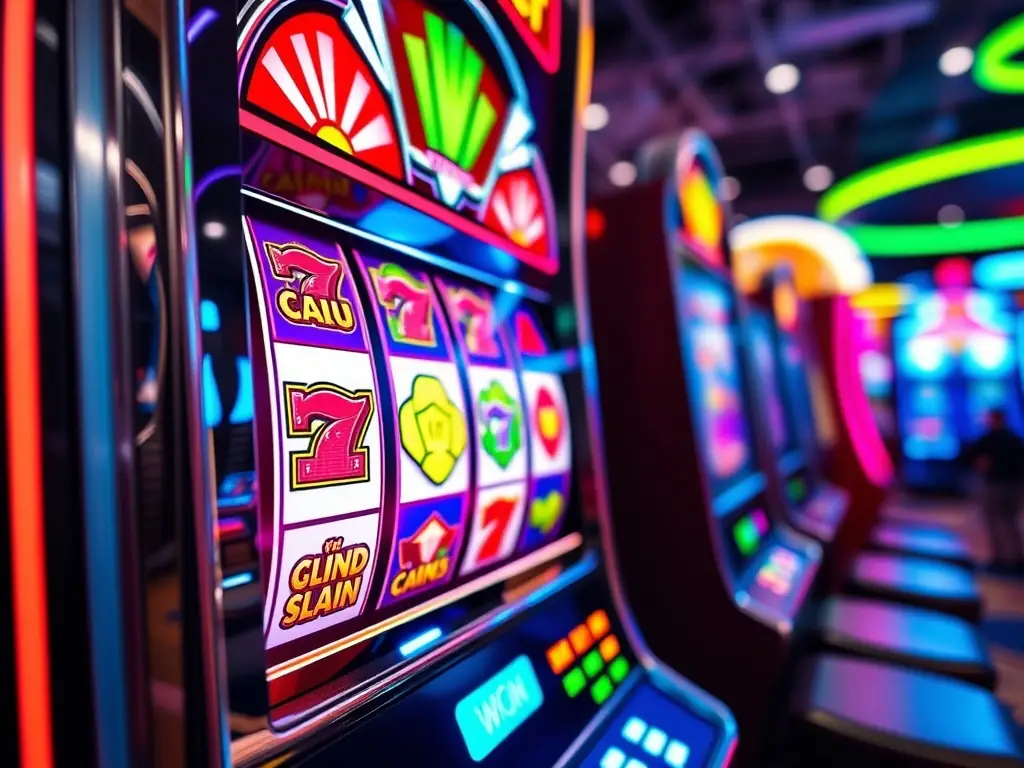 An image of a vibrant casino game interface with various slot machines and table games on a digital screen, showcasing the diverse selection of online casino games available on Pin8.
